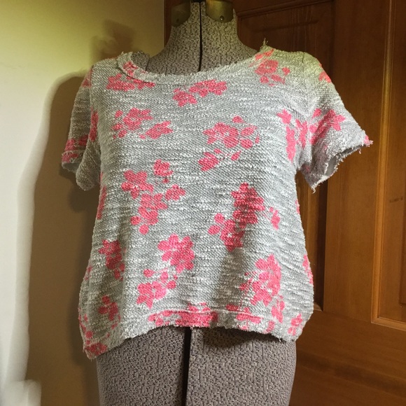 Anthropologie (9-H15…) terry cloth like pink and gray crop top Size large - Picture 1 of 6